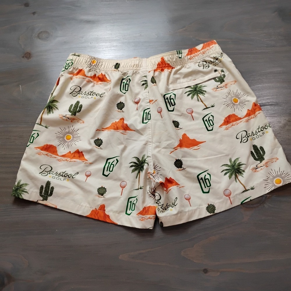 Barstool Sports Golf Swim Trunks Shorts Mens L Cream Palm Golf Ball 16 Sun